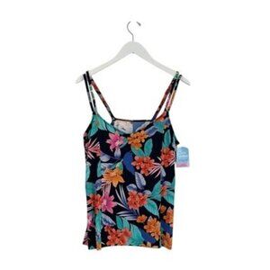 Swim Solutions Navy Multi Plus Size Printed Double Strap Tankini Size 16W $79